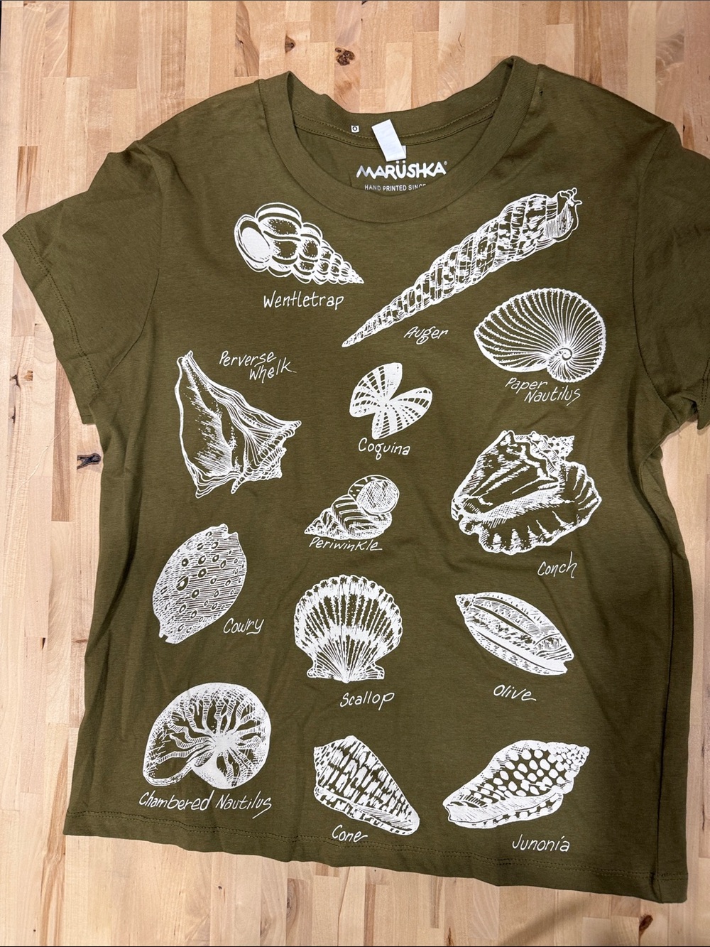 Marushka Olive Green Seashell Graphic Tee